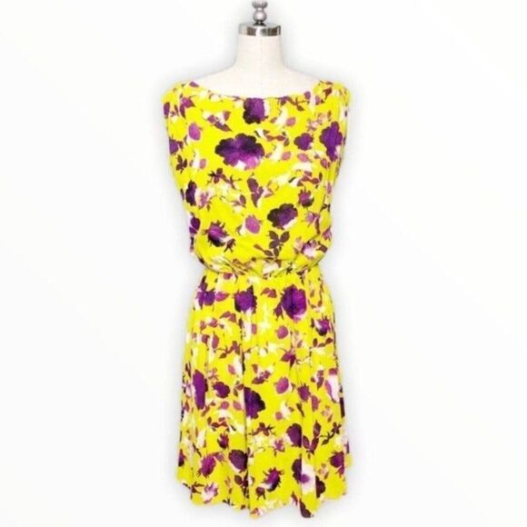 Alice + Olivia Silk Floral Corinne Dress  Chartreuse Yellow Gold Small - Picture 2 of 11